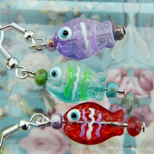 Lampwork Glass Fish Earrings, No Two Are The Same, Handmade, 3 Gorgeous Colours, Fabulous Funky and Fun Fishies! Adorably Boho Gift for Her
