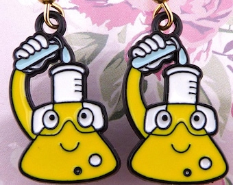 Science Beaker Earrings, Funny Cartoonish Faces for Chemistry Students and Teachers and Science Buffs, Hypoallergenic, Small, Lightweight