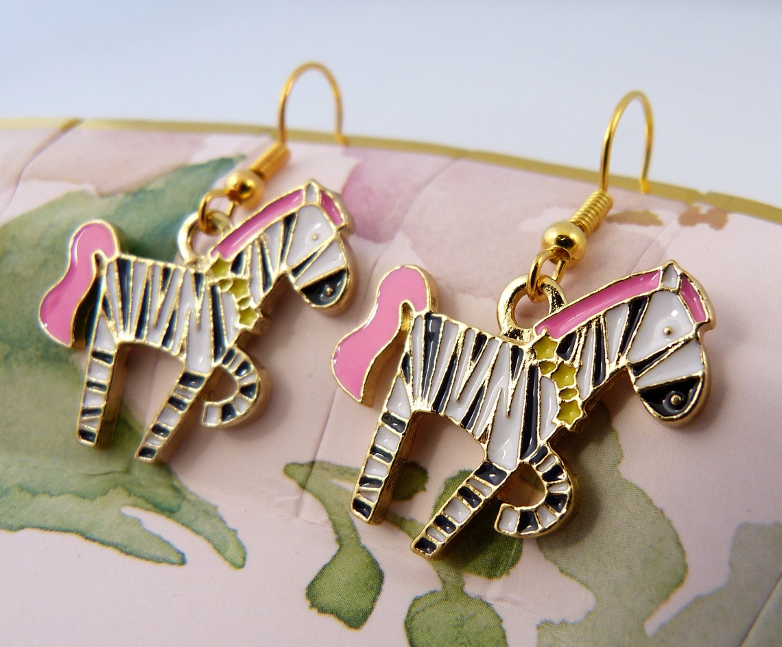 Zebra Earrings Stripes Pink Tail Pink Mane Cute Zebras Etsy