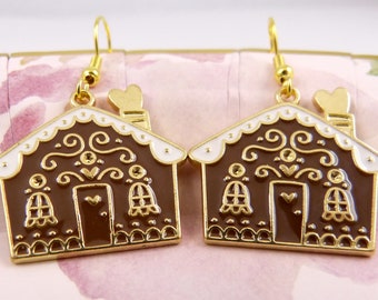 Gingerbread House Earrings, Hypoallergenic, Lightweight, Delicious-Looking Adorable Christmas Cookies, Holiday Fashion, Festive Gift for Her