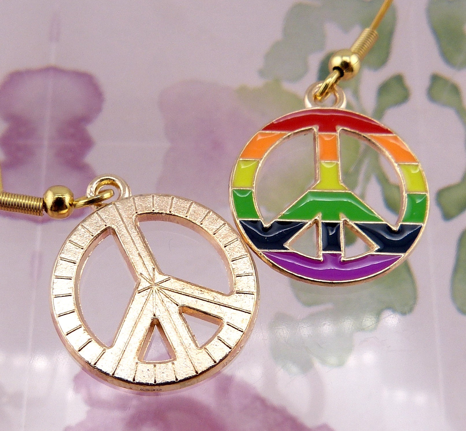 Earring Signs Peace Sign Earrings, Colourful, Rainbow-striped, Hypoallergenic ...