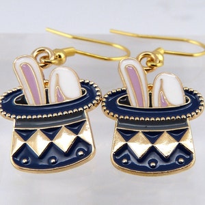 Magic Trick Earrings, Rabbit Ears in a Top Hat, Pulling A Rabbit Out of Your Hat, Small, Cute, Whimsical, Gift for Her, Hypoallergenic
