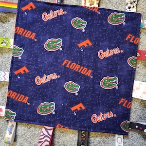 University of Florida Sensory Lovey/Blanket, I Spy Blanket, Ribbon Blanket, Orange Minky Fabric, Florida Baby, Baby Lovey, Baby Shower Gift,
