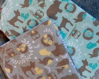 Animal Mommies and Babies,Flannel Receiving Blanket,Baby Blanket,Forest Animals,Nursing Cover,Burp Cloth,Baby Shower Gift, Patchwork Flannel