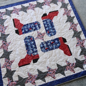 Western Boots/Cowgirl Boots/Southwestern Boots/Patriotic Boots/Western Home Decor/Quilted Boots Table Topper/Western Baby Quilt/Western Baby