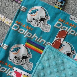Miami Dolphins Sensory Lovey/Miami Dolphins Baby Gift/I Spy Lovey/Miami Dolphins Gift/Miami Dolphins Baby Blanket/Aqua Minky/Miami Baby Gift
