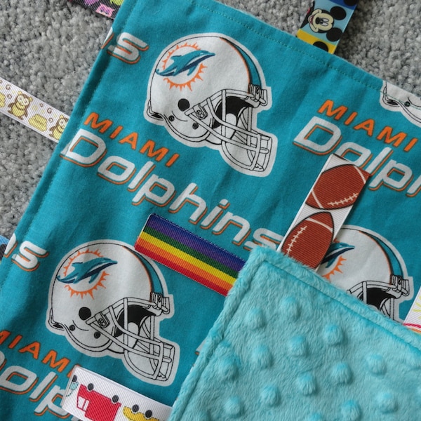 Miami Dolphins Sensory Lovey/Miami Dolphins Baby Gift/I Spy Lovey/Miami Dolphins Gift/Miami Dolphins Baby Blanket/Aqua Minky/Miami Baby Gift