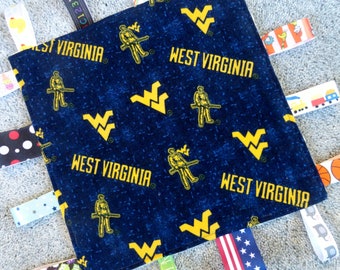 West Virginia University/West Virginia Mountaineers/West Virginia University Sensory Lovey/Mountaineers Baby Shower/West Virginia Baby Gift