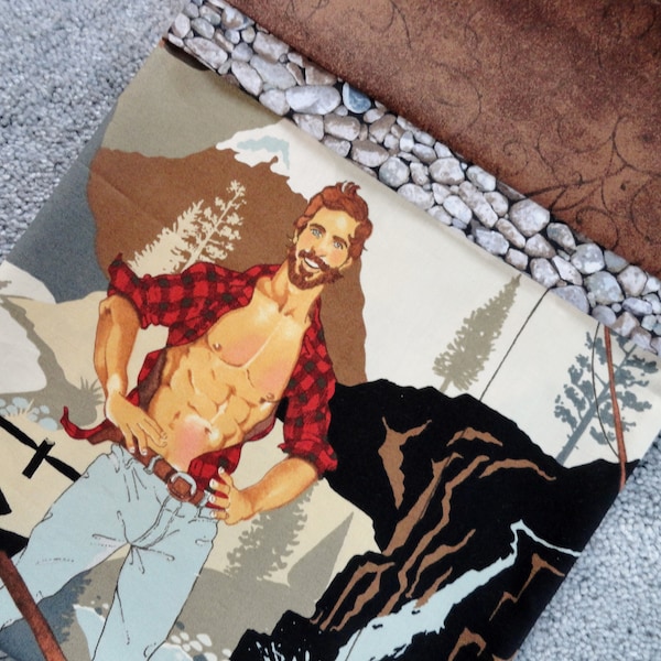 Hunks Pillowcase, Camping Hunks, Mountain Climbing, Fishing,Camping Pillow,Alexander Henry,Pin Up Men,Pin Up Males,Outdoor Men,Outdoor Hunks