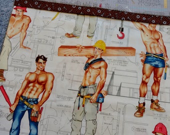 Alexander Henry Construction Hunks/Pin Up Guys/Construction Tools/Work Boot/Hard Hat/Pin Up Hunks Bedding/Construction Workers Sham/Builders