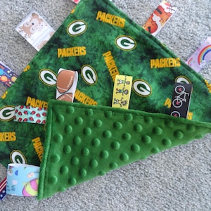 Green Bay Packers Sensory Lovey/Green Bay Packers Baby/I Spy Lovey/Green Bay Packers Flannel Blanket/NFL Blanket/Football Sensory Lovey