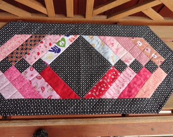 Quilted Table Runner, Valentine Table Runner, Romantic Table Runner, Hearts, Red and Pink Designs, Lips, Valentine Home Decor, Table Decor