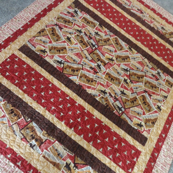 Western Themed Lap Quilt, Cowboy Quilt, Red Western Quilt, Blue Western Quilt,Horse Quilt,Day Bed Western Quilt,Western Themed Quilted Throw