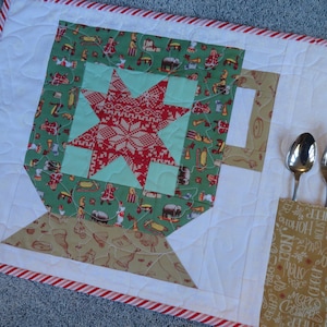 Christmas Placemats/Quilted Christmas Placemats/Christmas Linen/Holiday Linen/Placemat with Pocket/Christmas Tree/Candy Cane/Mitten/Candles