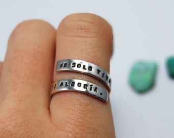 Adjustable Personalised Message Ring - Handmade Silver Jewellery - Engraved Quote Mantra Dates Lyrics - Gifts For Her - Mum Wife Friend