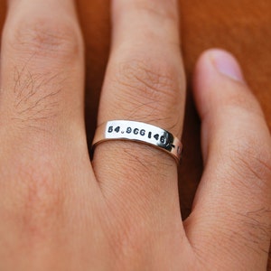 Men&#39;s Personalised Ring - Engraved Sterling Silver Eternity Ring - Text Coordinates Date Band - Valentines Gifts for Him Husband Boyfriend