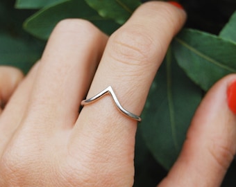 Dainty Chevron Ring - Stacking Rings - Handmade Sterling Silver 925 - Boho Simple Feminine Stackable - Wishbone Ring - Gifts for Her