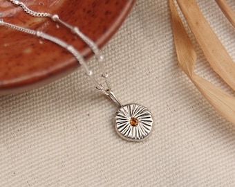 Radiance Birthstone Sunburst Necklace - Handcrafted Silver - Personalised Gemstone Pendant - Elegant Gift for Her - Boho Jewellery