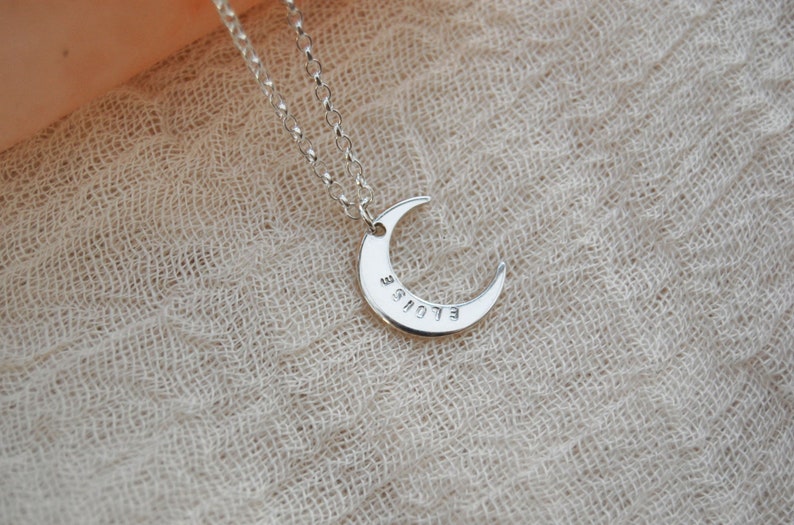 Personalised Crescent Moon Silver Necklace Initial Women's Jewellery Name Pendant Unique Gifts for Her Best Friend, Mum image 4