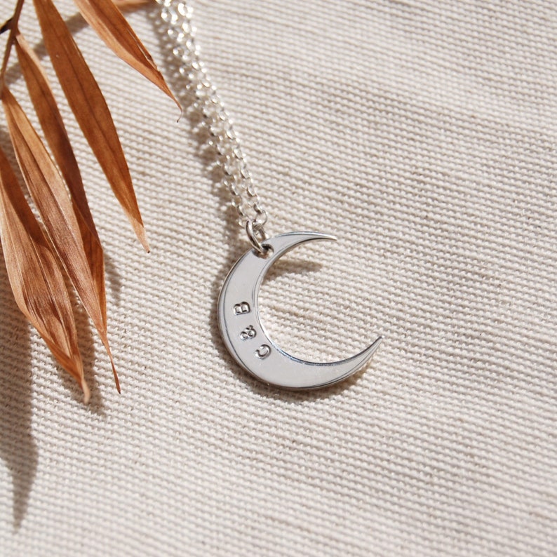 Personalised Crescent Moon Silver Necklace Initial Women's Jewellery Name Pendant Unique Gifts for Her Best Friend, Mum image 1