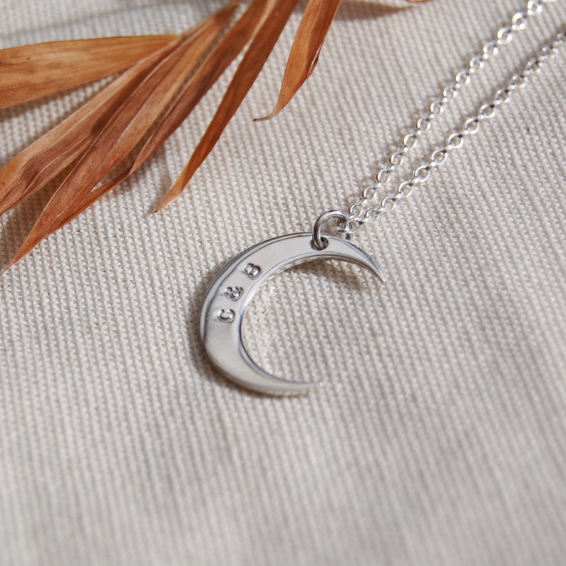 Personalised Crescent Moon Silver Necklace Initial Women's Jewellery Name Pendant Unique Gifts for Her Best Friend, Mum image 2