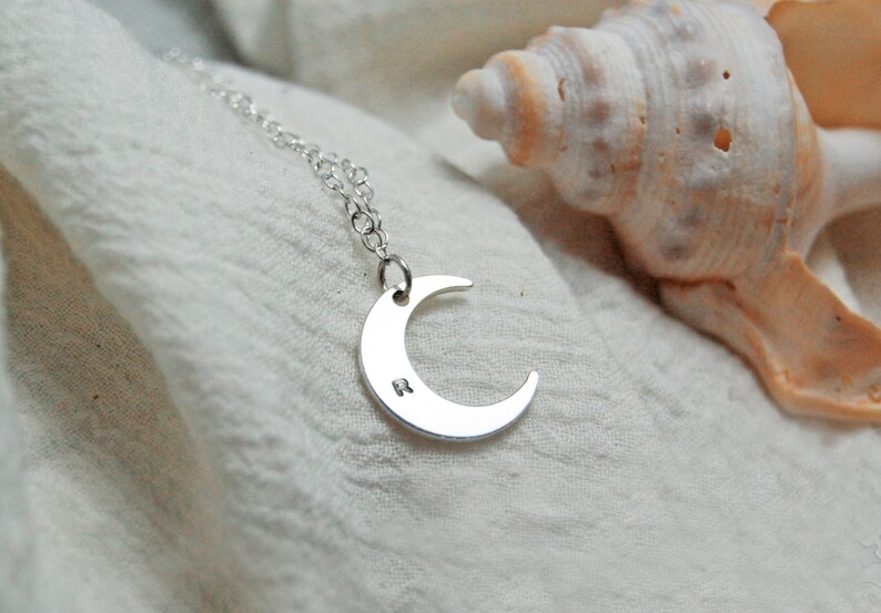 Personalised Crescent Moon Silver Necklace Initial Women's Jewellery Name Pendant Unique Gifts for Her Best Friend, Mum image 9