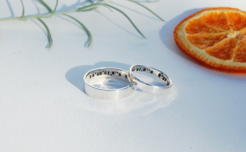 silver personalised eternity rings with coordinates