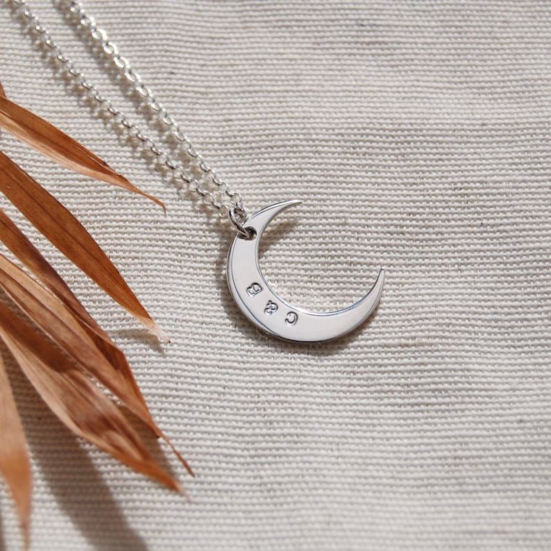 Personalised Crescent Moon Silver Necklace Initial Women's Jewellery Name Pendant Unique Gifts for Her Best Friend, Mum image 3