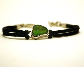 Faux-suede Bracelet with Sea Glass centerpiece (BF007)