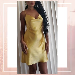 Sexy Yellow Satin Dress Satin Slip Dress Silk Dress Evening Dress Cocktail Dress