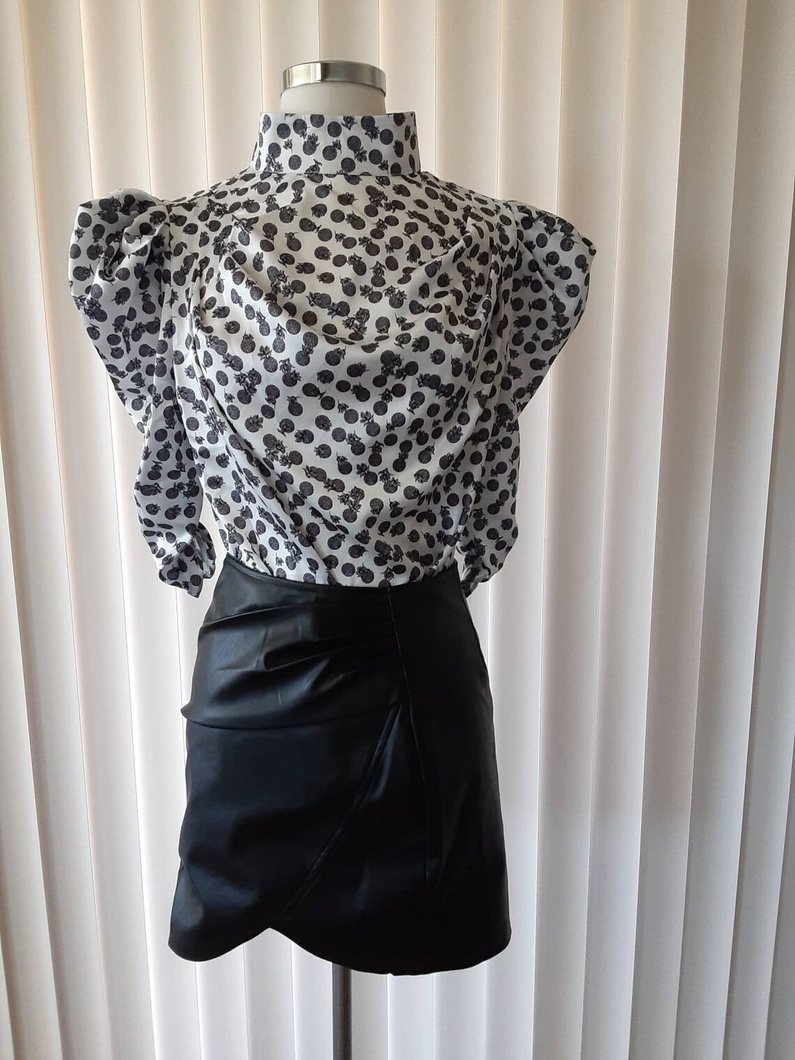 Print Blouse Women's Black and White Casual Blouse Top Street Wear