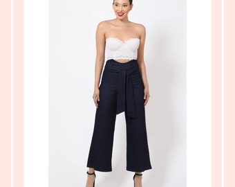 High Waist Denim Elegant Capri  Women Casual Pant