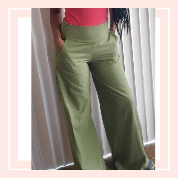 Pantalones Palazzo Pantalones Pierna Ancha Verde Oliva Cintura Alta Maxi Pantalones  Pantalones Sueltos Bolsillos -  México