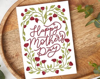 Illustrated Floral Mother's Day Card - Blank Inside Greeting Card - 4x6 Handmade Art Card
