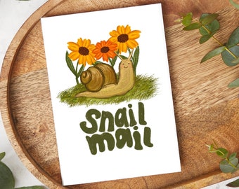 Snail Mail Illustrated Greeting Card - Blank Inside Greeting Card - Cute Snail Card - 4x6 Handmade Art Greeting Card