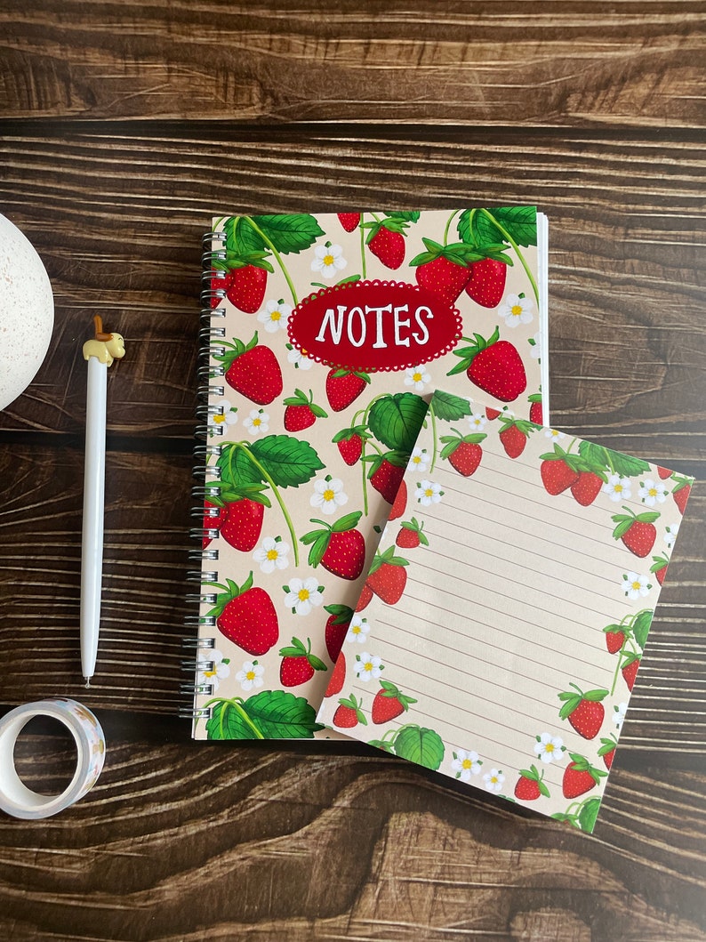 Summer Strawberries Notepad 4.25x5.5Deskpad 50 sheet Strawberry Notepad Cute Illustrated Stationery image 4