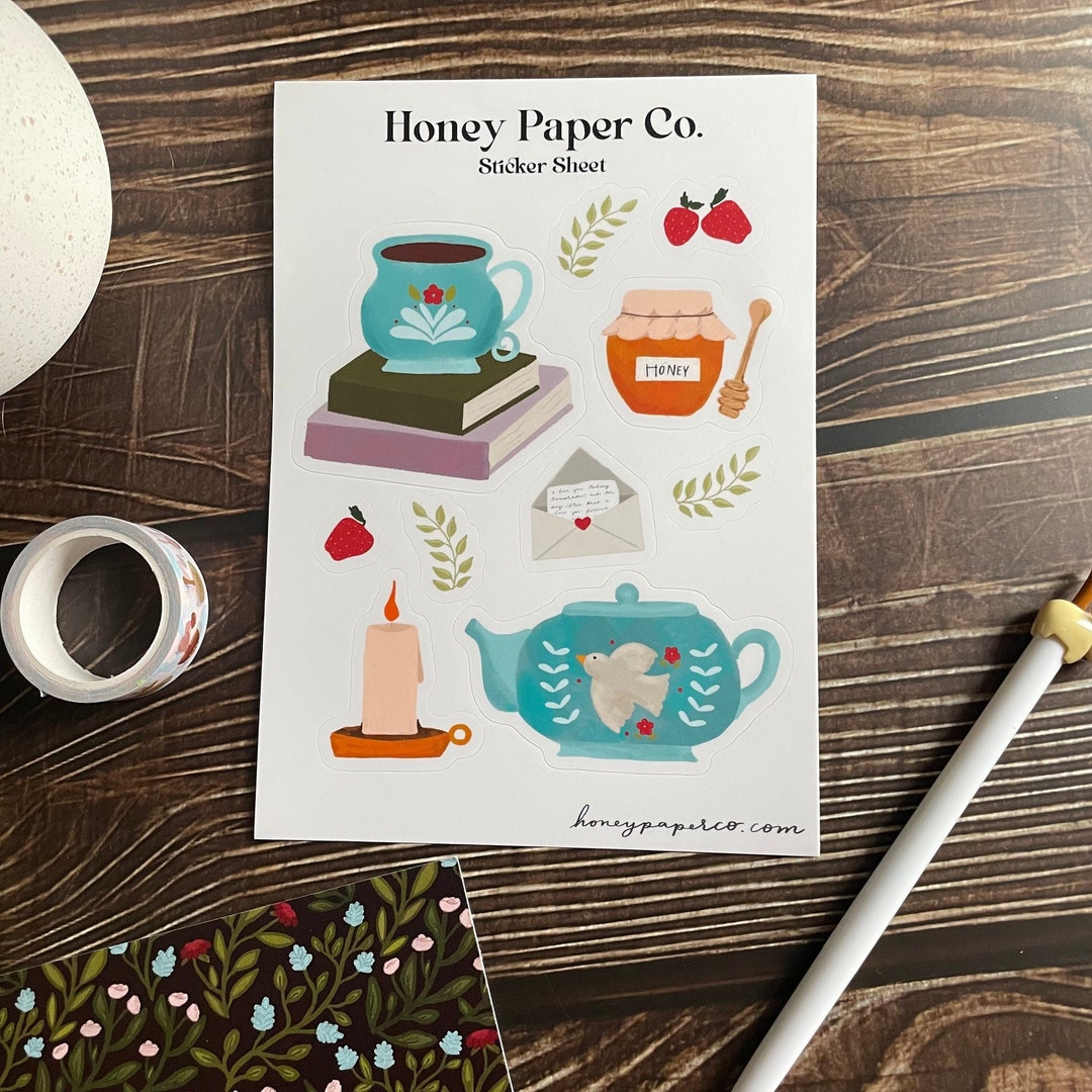 Cozy Tea Time Sticker Sheet - 5x7 Vinyl Sticker Sheet for Bullet ...
