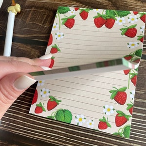 Summer Strawberries Notepad 4.25x5.5Deskpad 50 sheet Strawberry Notepad Cute Illustrated Stationery image 3