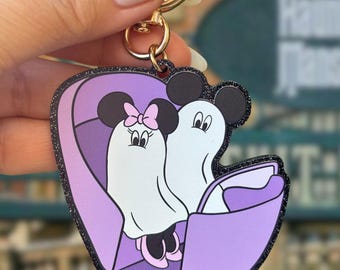 Ghost Mickey and Minnie Keychain | Haunted Mansion Keychain | Disney Bag Charm | Halloween Disney Keychain | Mickey and Minnie Ghost Charm