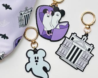 Haunted Mansion Keychain Bag Charm | Ghost Mouse Bag Charm | Halloween Disney Keychain | Mickey and Minnie Ghost Charms