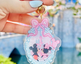 Magical Castle Keychain Bag Charm | Magic Castle | Mouse Love Keychain | Theme Park Bag Charm | Mr & Mrs Mouse | Pink Girly Bow