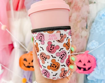 Pumpkin Mickey Cup Sleeve | Drink Sleeve | Disney Cup Sleeve | Ice Coffee Sleeve | Hot Drink Sleeve | Drinkware Cozies | Spooky Pumpkin