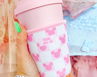 Pink Mouse Cup Sleeve | Drink Sleeve | Disney Cup Sleeve | Ice Coffee Drink Sleeve | Hot Drink Sleeve | Drinkware Cozies | Mickey Minnie