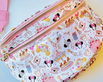 Magical Crossbody Bum Bag with Double Zippers | XL Jumbo Belt Bag | Fantasy Land Inspired Bag for the Parks | Magic Theme Park Bag