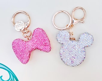 Rhinestone Keychain | Disney Keychain | Mickey Mouse Bag Charm | Minnie Bow Charm | Disney Bag Charm | Keychain for Disney Parks
