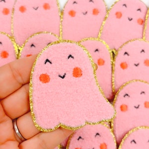 Pink Ghost Patch | Iron On Patches | Cute Fall Chenille Patch