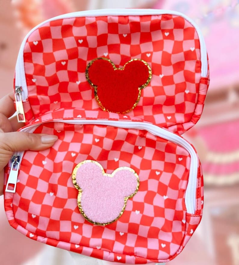 Checkered Mouse Belt Bag | Disney Inspired Belt Bag | Pink and Red Checkered Bum Bag | Mickey Mouse Bag bild 1