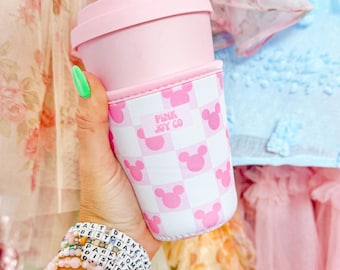 Pink Mouse Cup Sleeve | Drink Sleeve | Disney Cup Sleeve | Ice Coffee Drink Sleeve | Hot Drink Sleeve | Drinkware Cozies | Mickey Minnie