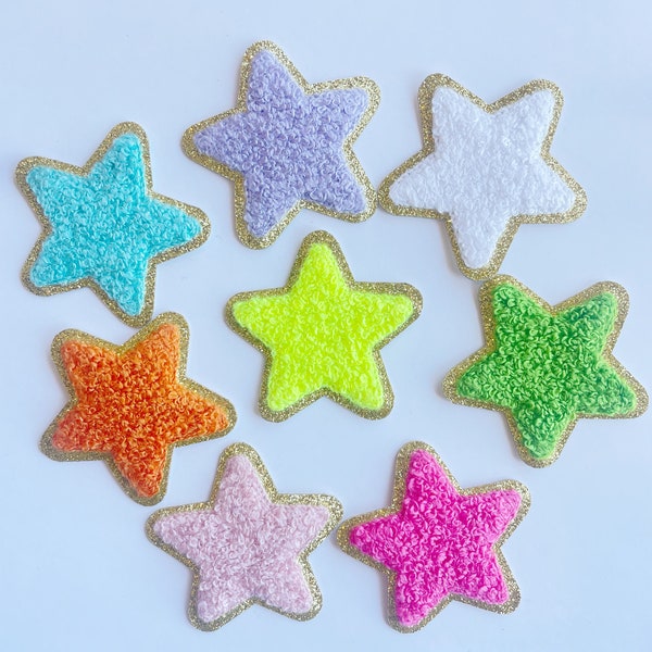 Chenille Star Patch | Self Adhesive - Iron On Patch | Cosmetic Bag | Nylon Pouch | Gold Glitter Trim | DIY Dupe | Embroidery Patch | Star