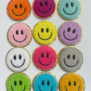 2.2” Happy Face Chenille Patches | Self Adhesive - Iron On Patch
